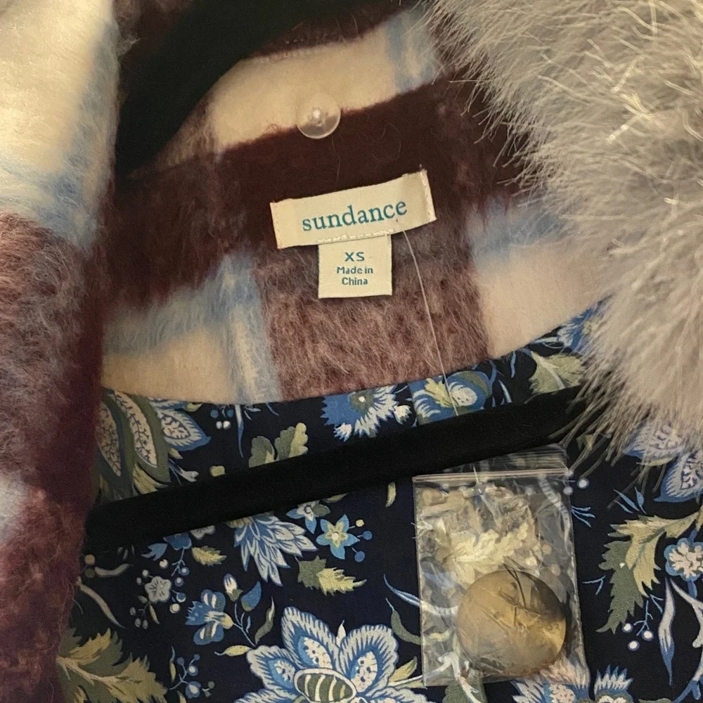 Sundance Burgundy and Cream Plaid Teddy Jacket NEW xs - Picture 2 of 4